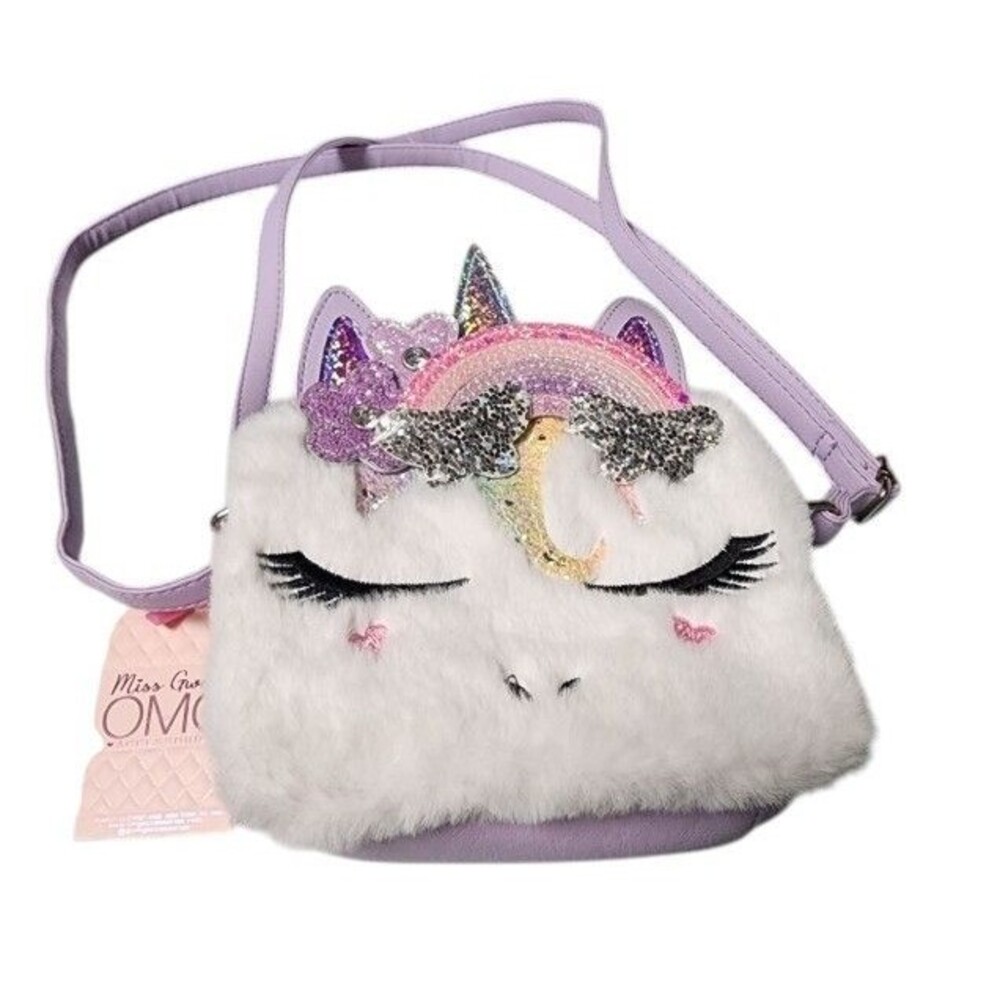Miss Gwen Unicorn Faux Fur Crossbody Bag by OMG Zip Top NWT Charm Glitter